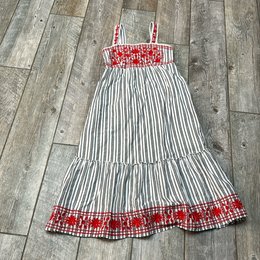 Kate Spade Brooke Street Grey Stripe Embroidered Day Midi Dress S